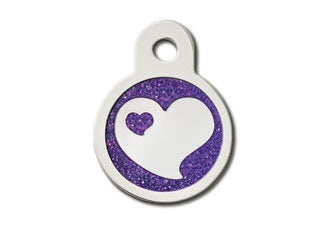 Small Circle Purple Glitter ID Tag w/Heart