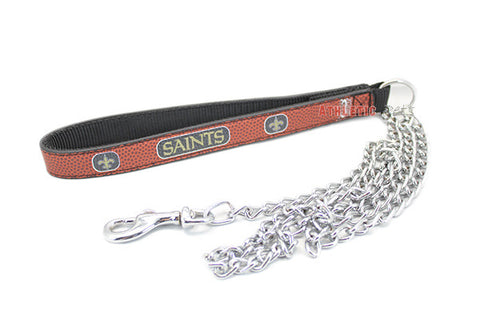 New Orleans Saints Leather and Chain Dog Leash